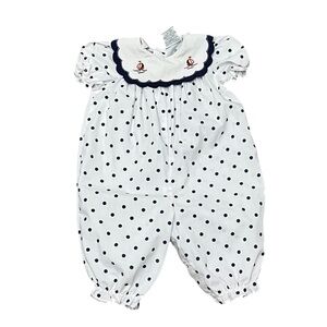 Vintage Little Miracles 6/9 Month One Piece Polka Dot Sailor Nautical Romper